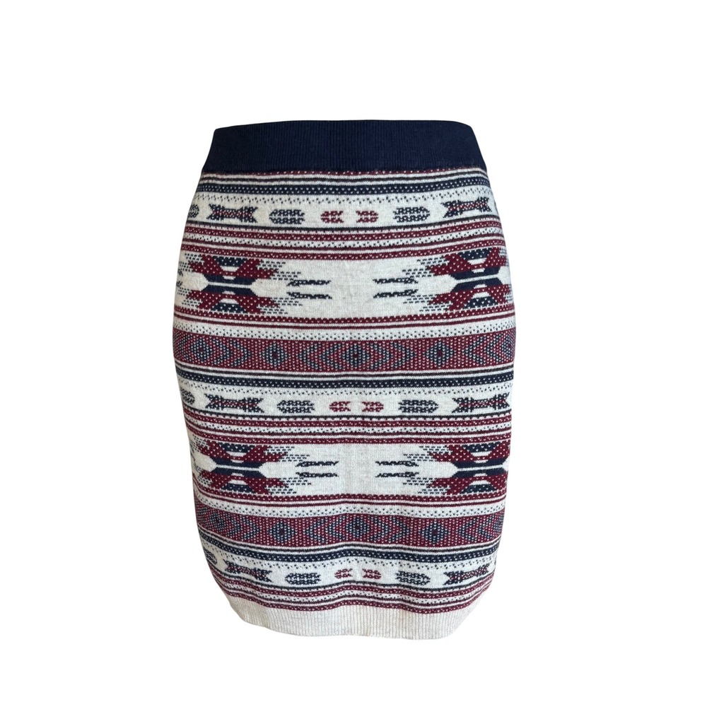 "Skies are Blue" Leyla Navy Cream Tribal Print Southwestern Aztec Mini Skirt